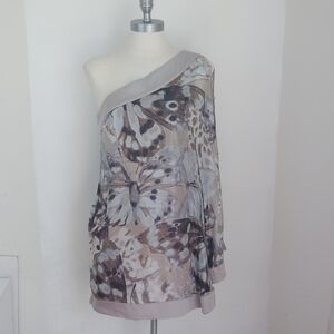 Caribbean Queen Womens Silk One Shoulder Mini Dress Sz S Butterfly Artsy Whimsy